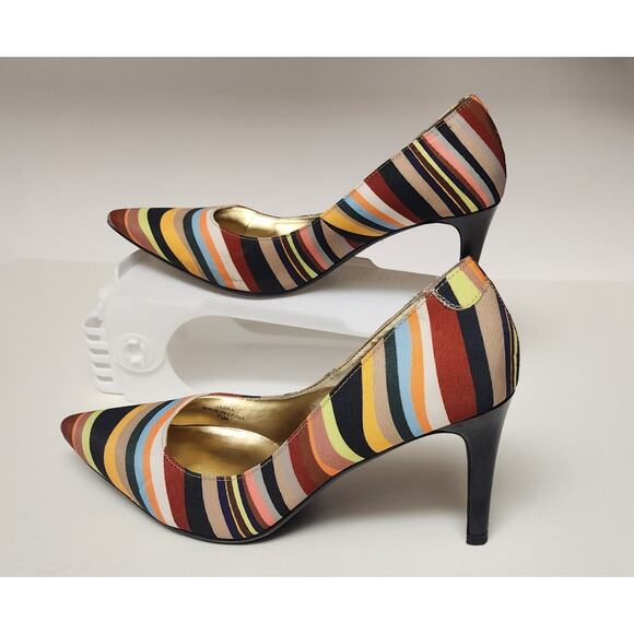 J Renee Vtg Striped Pointed Toe Fabric Upper Pumps Stiletto Heels Shoes 7.5M - Picture 2 of 10